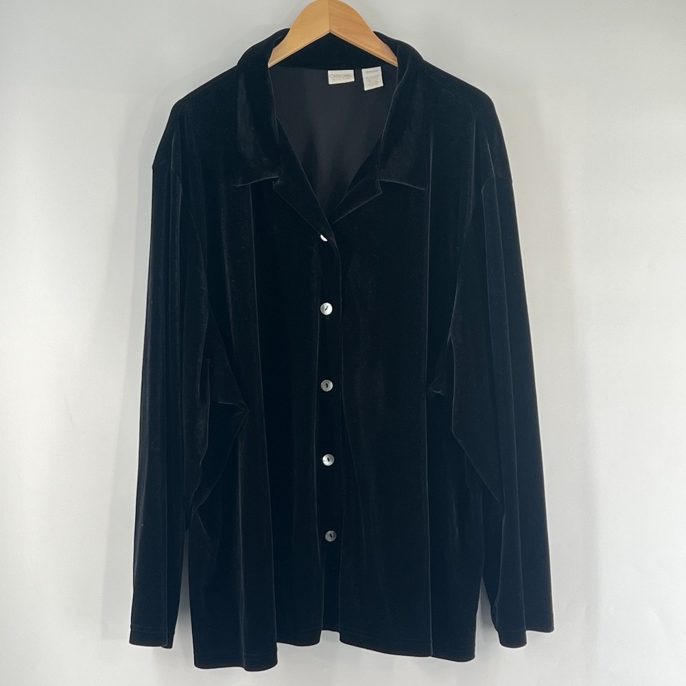 Vintage Cherokee Black Velvet Shirt Jacket Plus Size 26W 28W Whimsigoth Goth USA